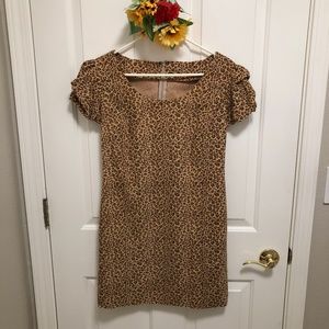 NWOT - Sparkly Tan & Black Leopard Print Dress with 3-Tier Ruffle Sleeves